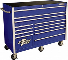 EXTREME TOOLS - 12 Drawer Steel/Aluminum Tool Roller Cabinet - 55" Wide x 46" High x 25" Deep, Ball Bearing Drawer Slides, Blue - Americas Industrial Supply