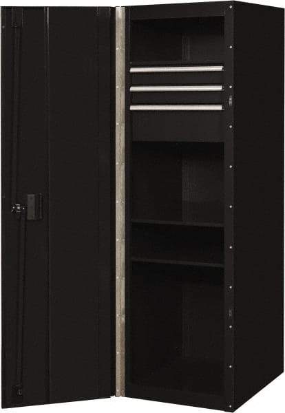 EXTREME TOOLS - 3 Drawer Side Tool Locker - 19" Wide x 61" Deep x 25" High, Steel/Aluminum, Black - Americas Industrial Supply