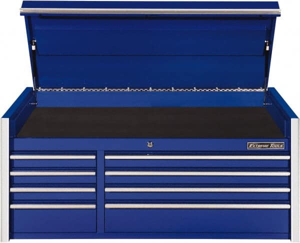 EXTREME TOOLS - 8 Drawer Top Tool Chest - 54-5/8" Wide x 25" Deep x 22-1/4" High, Steel, Blue - Americas Industrial Supply