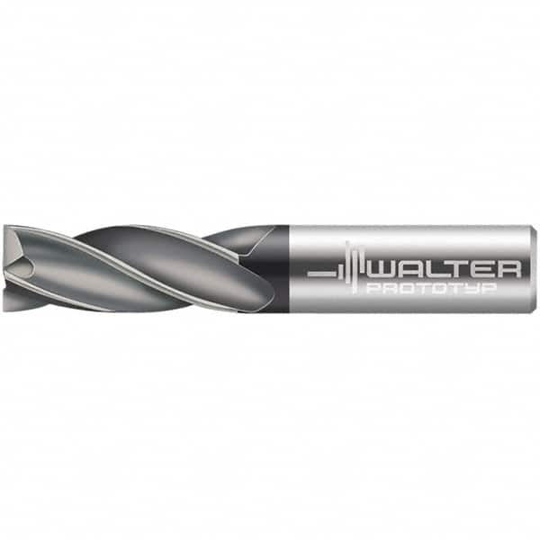 Walter-Prototyp - 12.7mm, 25mm LOC, 12.7mm Shank Diam, 88.9mm OAL, 4 Flute, Solid Carbide Square End Mill - TiAlN Finish, 30° Helix, Right Hand Cut, Right Hand Flute, Series MC111.A-4-D - Americas Industrial Supply