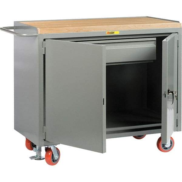 Little Giant - 3,600 Lb Capacity, 1 Drawer, 2 Door Mobile Service Bench - 41" Wide x 24" Deep x 43" High, Steel, Gray - Americas Industrial Supply