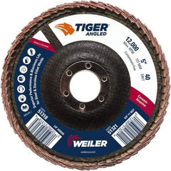 Weiler - 40 Grit, 5" Disc Diam, 7/8" Center Hole, Type 27 Ceramic Alumina Flap Disc - 12,000 Max RPM, Phenolic Backing, Arbor Attaching System, Coated - Americas Industrial Supply