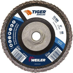 Weiler - 60 Grit, 5" Disc Diam, 5/8-11 Center Hole, Type 27 Zirconia Alumina Flap Disc - 12,000 Max RPM, Phenolic Backing, Arbor Attaching System, Coated - Americas Industrial Supply