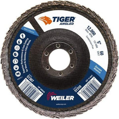 Weiler - 60 Grit, 5" Disc Diam, 7/8" Center Hole, Type 27 Zirconia Alumina Flap Disc - 12,000 Max RPM, Phenolic Backing, Quick Change Type S Attaching System, Coated - Americas Industrial Supply