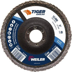 Weiler - 40 Grit, 5" Disc Diam, 7/8" Center Hole, Type 27 Zirconia Alumina Flap Disc - 12,000 Max RPM, Phenolic Backing, Arbor Attaching System, Coated - Americas Industrial Supply