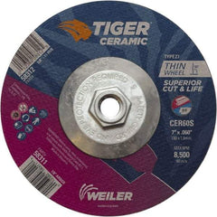 Weiler - 60 Grit, 7" Wheel Diam, Type 27 Depressed Center Wheel - Medium Grade, Ceramic, S Hardness, 8,500 Max RPM - Americas Industrial Supply