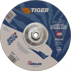 Weiler - 24 Grit, 9" Wheel Diam, Type 27 Depressed Center Wheel - Medium Grade, Aluminum Oxide, R Hardness, 6,600 Max RPM - Americas Industrial Supply
