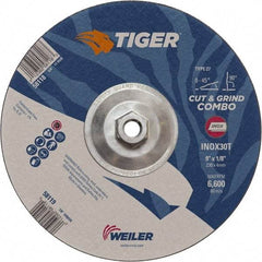 Weiler - 30 Grit, 9" Wheel Diam, Type 27 Depressed Center Wheel - Hard Grade, Aluminum Oxide, T Hardness, 6,600 Max RPM - Americas Industrial Supply