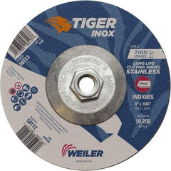 Weiler - 60 Grit, 6" Wheel Diam, Type 27 Depressed Center Wheel - Medium Grade, Aluminum Oxide, S Hardness, 10,200 Max RPM - Americas Industrial Supply