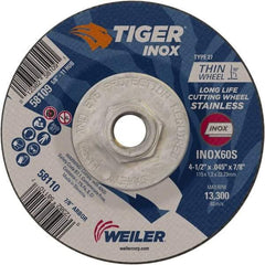 Weiler - 60 Grit, 4-1/2" Wheel Diam, Type 27 Depressed Center Wheel - Medium Grade, Aluminum Oxide, S Hardness, 13,300 Max RPM - Americas Industrial Supply
