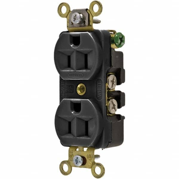 Hubbell Wiring Device-Kellems - 125V 15A NEMA 5-15R Industrial Grade Black Straight Blade Duplex Receptacle - Americas Industrial Supply