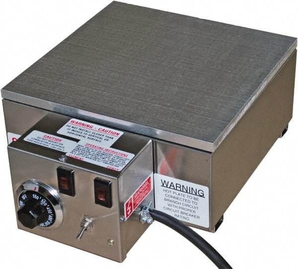 Valad Electric Heating - 18" Long x 12 Wide x 6" High, 110/120 Volt Hot Plate - 100 to 550°F, 1 Burner, Aluminum Plate, 1500 Watt, 13.6 Amps, 304 Stainless Steel Base - Americas Industrial Supply