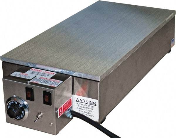 Valad Electric Heating - 24" Long x 12 Wide x 6" High, 110/120 Volt Hot Plate - 100 to 550°F, 1 Burner, Aluminum Plate, 1500 Watt, 13.6 Amps, 304 Stainless Steel Base - Americas Industrial Supply