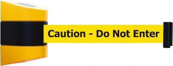 Tensator - 5" High x 3" Long x 3" Wide Barricade Tape Dispenser - Steel, Black Powdercoat Finish, Black/Yellow, Use with Tensabarrier - Americas Industrial Supply