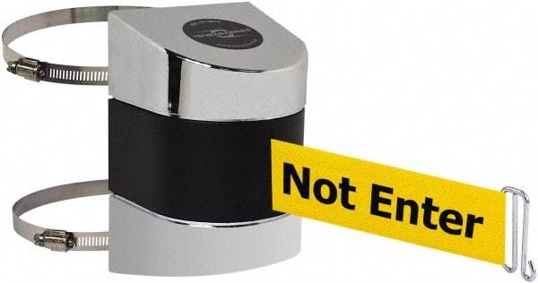 Tensator - 5" High x 3" Long x 3" Wide Barricade Tape Dispenser - Steel, Black Powdercoat Finish, Chrome, Use with Tensabarrier - Americas Industrial Supply