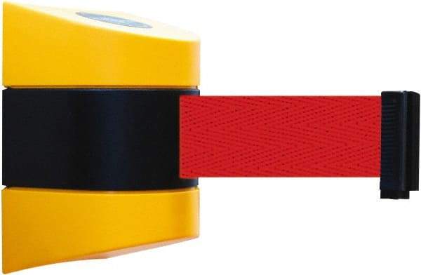 Tensator - 5" High x 3" Long x 3" Wide Barricade Tape Dispenser - Steel, Black Powdercoat Finish, Black/Yellow, Use with Tensabarrier - Americas Industrial Supply