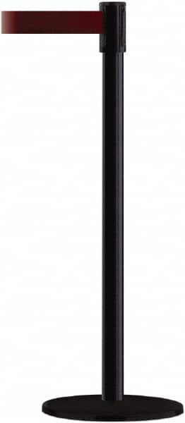 Tensator - 38" High, 2" Pole Diam, Barricade Tape Dispenser - 14" Base Diam, Round Plastic Base, Black Steel Post, 7-1/2' x 1-7/8" Tape, Single Line Tape, For Outdoor Use - Americas Industrial Supply
