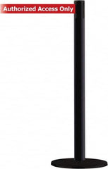 Tensator - 38" High, 2-1/2" Pole Diam, Barricade Tape Dispenser - 14" Base Diam, Round Stainless Steel Base, Black Steel Post, 13' x 1-7/8" Tape, Single Line Tape, For Outdoor Use - Americas Industrial Supply