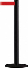 Tensator - 38" High, 2-1/2" Pole Diam, Barricade Tape Dispenser - 14" Base Diam, Round Stainless Steel Base, Black Steel Post, 13' x 1-7/8" Tape, Single Line Tape, For Outdoor Use - Americas Industrial Supply