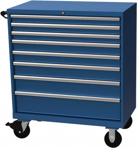 LISTA - 8 Drawer 440 Lb Capacity Steel Tool Roller Cabinet - 40-1/4" Wide x 47-3/8" High x 22-1/2" Deep, Roller Bearing Drawer Slides, Blue - Americas Industrial Supply
