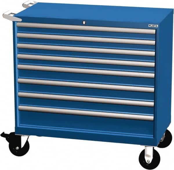 LISTA - 8 Drawer 440 Lb Capacity Steel Tool Roller Cabinet - 40-1/4" Wide x 41-1/2" High x 22-1/2" Deep, Roller Bearing Drawer Slides, Blue - Americas Industrial Supply
