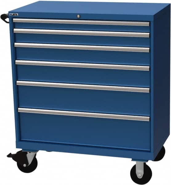LISTA - 6 Drawer 440 Lb Capacity Steel Tool Roller Cabinet - 40-1/4" Wide x 47-3/8" High x 22-1/2" Deep, Roller Bearing Drawer Slides, Blue - Americas Industrial Supply