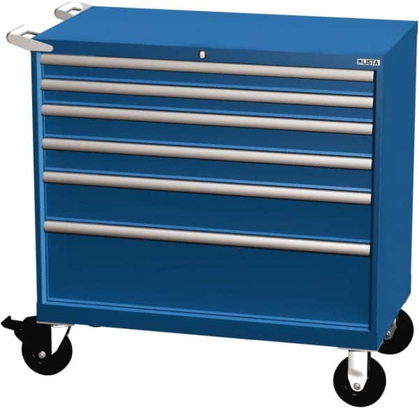 LISTA - 6 Drawer 440 Lb Capacity Steel Tool Roller Cabinet - 40-1/4" Wide x 41-1/2" High x 22-1/2" Deep, Roller Bearing Drawer Slides, Blue - Americas Industrial Supply
