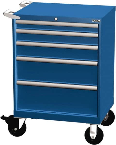 LISTA - 5 Drawer 165 Lb Capacity Steel Tool Roller Cabinet - 28-1/4" Wide x 41-1/2" High x 22-1/2" Deep, Roller Bearing Drawer Slides, Blue - Americas Industrial Supply