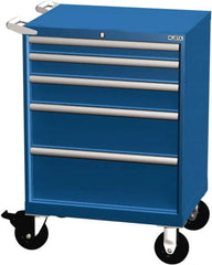 LISTA - 5 Drawer 165 Lb Capacity Steel Tool Roller Cabinet - 28-1/4" Wide x 41-1/2" High x 22-1/2" Deep, Roller Bearing Drawer Slides, Blue - Americas Industrial Supply