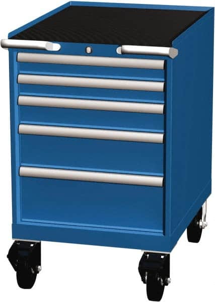 LISTA - 5 Drawer 165 Lb Capacity Steel Tool Roller Cabinet - 22-3/16" Wide x 35-1/2" High x 28-1/2" Deep, Roller Bearing Drawer Slides, Blue - Americas Industrial Supply