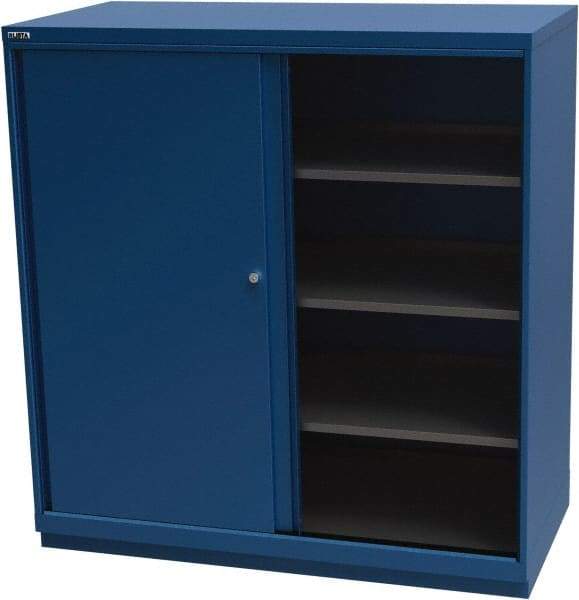 LISTA - 4 Shelf Sliding Door Storage Cabinet - Steel, 56-1/2" Wide x 28-1/2" Deep x 59-1/2" High, Blue - Americas Industrial Supply
