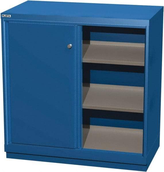 LISTA - 3 Shelf Sliding Door Storage Cabinet - Steel, 40-1/4" Wide x 22-1/2" Deep x 41-3/4" High, Blue - Americas Industrial Supply