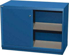 LISTA - 2 Shelf Sliding Door Storage Cabinet - Steel, 56-1/2" Wide x 28-1/2" Deep x 41-3/4" High, Blue - Americas Industrial Supply