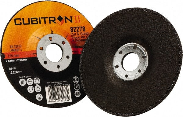 3M - 36 Grit, 5" Diam x 1/8" Thick x 7/8" Arbor, Type 27 Depressed Center Wheel - Americas Industrial Supply