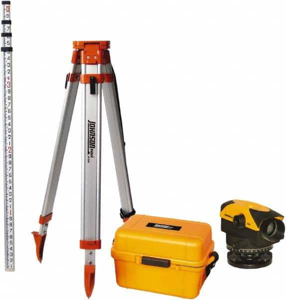 Johnson Level & Tool - 26x Magnification, 2.62 to 350 Ft. Measuring Range, Automatic Optical Level Kit - Accuracy 1/16 Inch at 200 Ft., Kit Includes Tripod, 13 Grade Rod, Hard Shell Carrying Case - Americas Industrial Supply