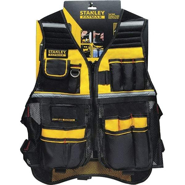 Stanley - One Size Fits Most High Visibility Gray/Black/Yellow Mesh/Solid General Purpose Vest - 18" Chest, Nonconductive Zipper Closure, 16 Pockets, Nylon - Americas Industrial Supply