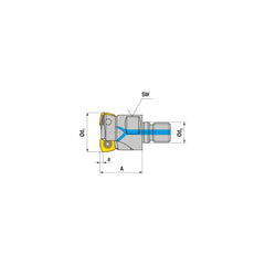 Indexable High-Feed End Mill: 42 mm Cut Dia, 16 mm Modular Shank Uses 7 XPLX Inserts, 0.8 mm Max Depth, 58 mm OAL, Through Coolant