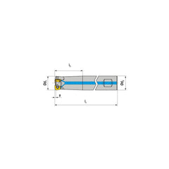 Indexable High-Feed End Mill: 16 mm Cut Dia, 16 mm Weldon Flat Shank Uses 2 XPLX Inserts, 0.8 mm Max Depth, 58 mm OAL, Through Coolant