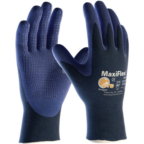 ‎34-244/L MaxiFlex Seamless Knits - MaxiFlex Elite - 18G Bl. Nylon Shell - MicroFoam Nitrile Dot - Exact Industrial Supply