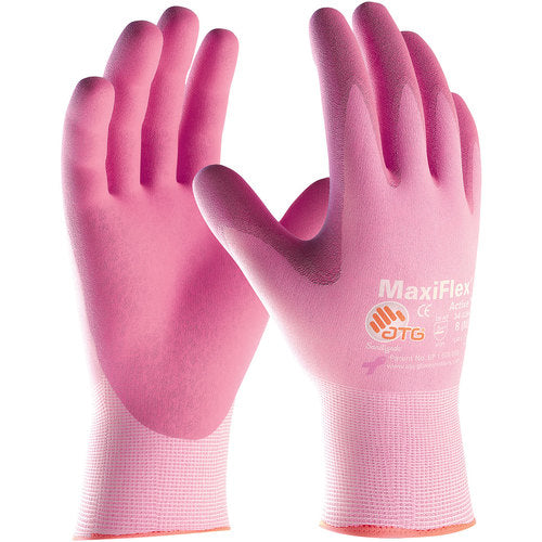 ‎34-8264/L MaxiFlex Seamless Knits - MaxiFlex Active - 15G Pink Nylon/ Lycra Shell - Pink Foam Nitrile - Exact Industrial Supply