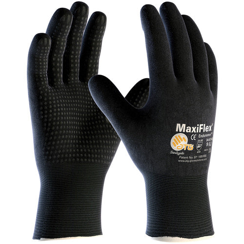 ‎34-8745/S MaxiFlex Seamless Knits - MaxiFlex Endurance - 15G Nylon - Full Coat Black MicroFoam Nitrile Dot - Exact Industrial Supply