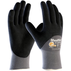 ‎34-875/M MaxiFlex Seamless Knits - MaxiFlex Ultimate - 15G Gray Nylon Shell - 3/4 Black Nitrile Micro-Foam - Exact Industrial Supply