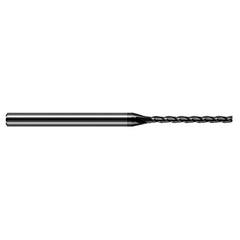 Miniature End Mills - Long Flute - 0.0150″ (1/64″) Cutter Diameter × 0.0780″ (5/64″) Length of Cut Carbide Square End Mill, 3 Flutes, Amorphous Diamond Coated - Exact Industrial Supply