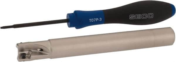 Seco - 5/8" Cut Diam, 0.354" Max Depth of Cut, 5/8" Shank Diam, 5.315" OAL, Indexable Square Shoulder End Mill - XO.X 10T3.. Inserts, Cylindrical Shank, 90° Lead Angle, Through Coolant, Series Turbo 10 - Americas Industrial Supply