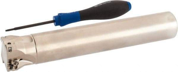 Seco - 1-1/2" Cut Diam, 0.354" Max Depth of Cut, 1-1/4" Shank Diam, 7.677" OAL, Indexable Square Shoulder End Mill - XO.X 10T3.. Inserts, Cylindrical Shank, 90° Lead Angle, Through Coolant, Series Turbo 10 - Americas Industrial Supply
