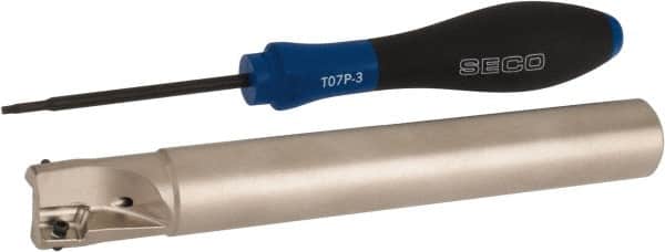 Seco - 3/4" Cut Diam, 0.354" Max Depth of Cut, 3/4" Shank Diam, 5.906" OAL, Indexable Square Shoulder End Mill - XO.X 10T3.. Inserts, Cylindrical Shank, 90° Lead Angle, Through Coolant, Series Turbo 10 - Americas Industrial Supply