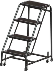 Ballymore - 38" 4 Step Ladder - Rolling Safety Ladder, 450 Lb Capacity, 38" Platform Height, 30" Base Width x 31" Base Depth, Perforated Tread - Americas Industrial Supply