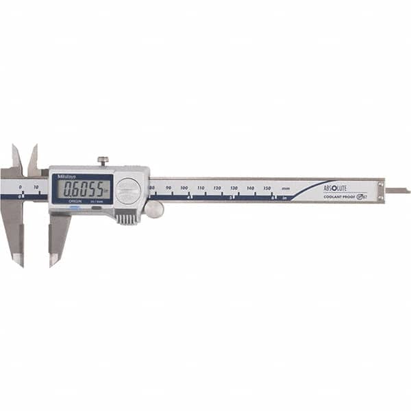 Mitutoyo - 0 to 6" Range 0.01mm Resolution, Electronic Caliper - Steel with 40mm Carbide-Tipped Jaws, 0.001" Accuracy - Americas Industrial Supply