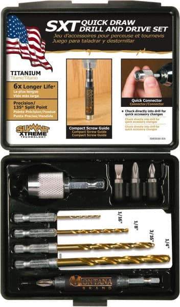 Montana - 10 Piece, Quick Draw Drill & Drive Set - 0.05 to 1/4" Hex, 1/4" Drive - Americas Industrial Supply