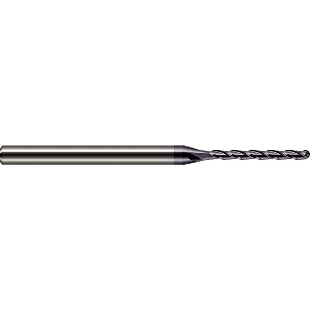 Ball End Mill: 0.031″ Dia, 0.375″ LOC, 3 Flute, Solid Carbide 2-1/2″ OAL, 1/8″ Shank Dia, 30 ° Helix, AlTiN Coated, Single End